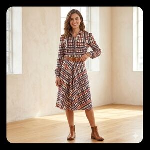 Daniel Cremieux Long Sleeve Plaid Dress - Red, Blue, White